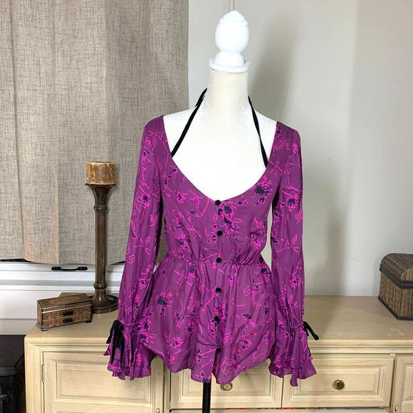 CINQ A SEPT 100% silk Mabel Top purple long sleeve blouse top long sleeve sz xs - Picture 3 of 12